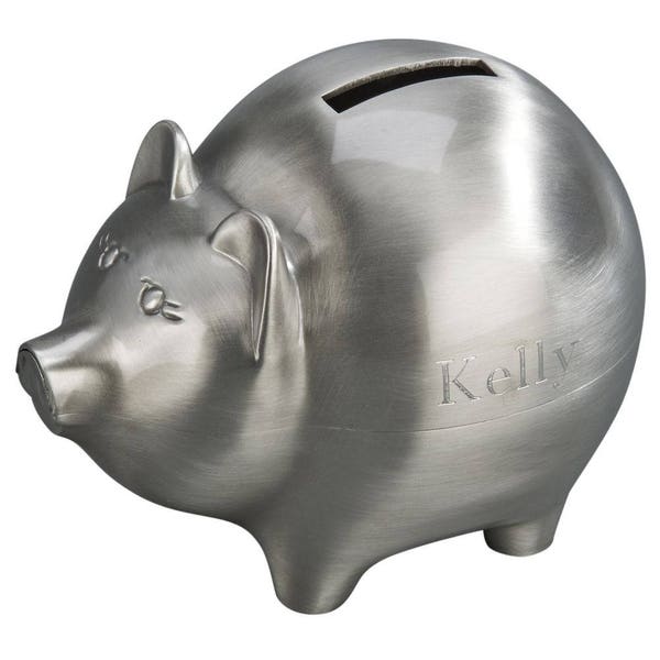 Personalized Kid's Piggy Bank, Engraved Money Bank, Pewter or Polished Piggy Bank, Custom Piggy Bank, Children's Money Bank