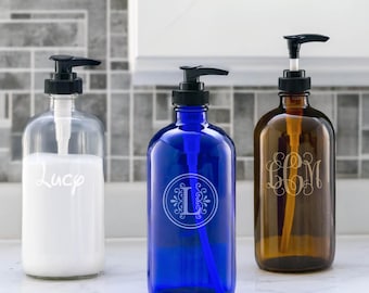 Personalized Soap Dispenser, Monogrammed Soap Pump, 16oz Custom Bottle, Customized Bathroom Dispenser, Glass Bottle, Monogrammed Bottle