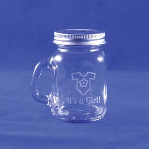 Boy & Girl Baby Shower Favor Jars, It&#39;s a Boy! It&#39;s a Girl! Custom baby Shower Jars, Mason Jars, Engraved Mason Jar Party Favors (CS4226)