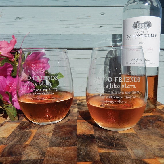 Good Friends Wine Glass Set, Gifts for Friends, Engraved Wine Glass,  Stemless Wine Glass, Appreciation Gift, Wine Gift, Stars - Etsy