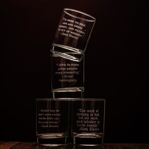 Personalized Whiskey Drinker Quote DOF Glass Set of Four, Mixology Glasses, Cocktail Kit Glasses, Scotch Glasses, Bourbon Glasses
