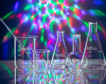 Chemistry Bar Starter Mixology Set 5-pieces, Engraved Cocktail Set, Science Barware, Novelty Beakers