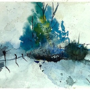 Winter Pond - Original Watercolor Painting by Joy - Digital Download