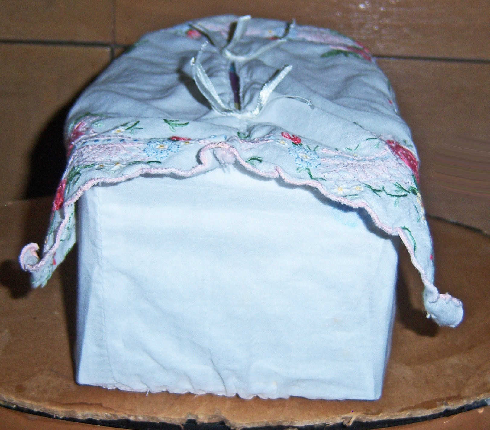 Vintage fancy machine embroidered cotton tissue box cover Etsy