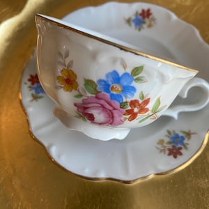 Vintage Floral Demitasse Cup and Saucer US Zone Bavaria Germany 1930-1940