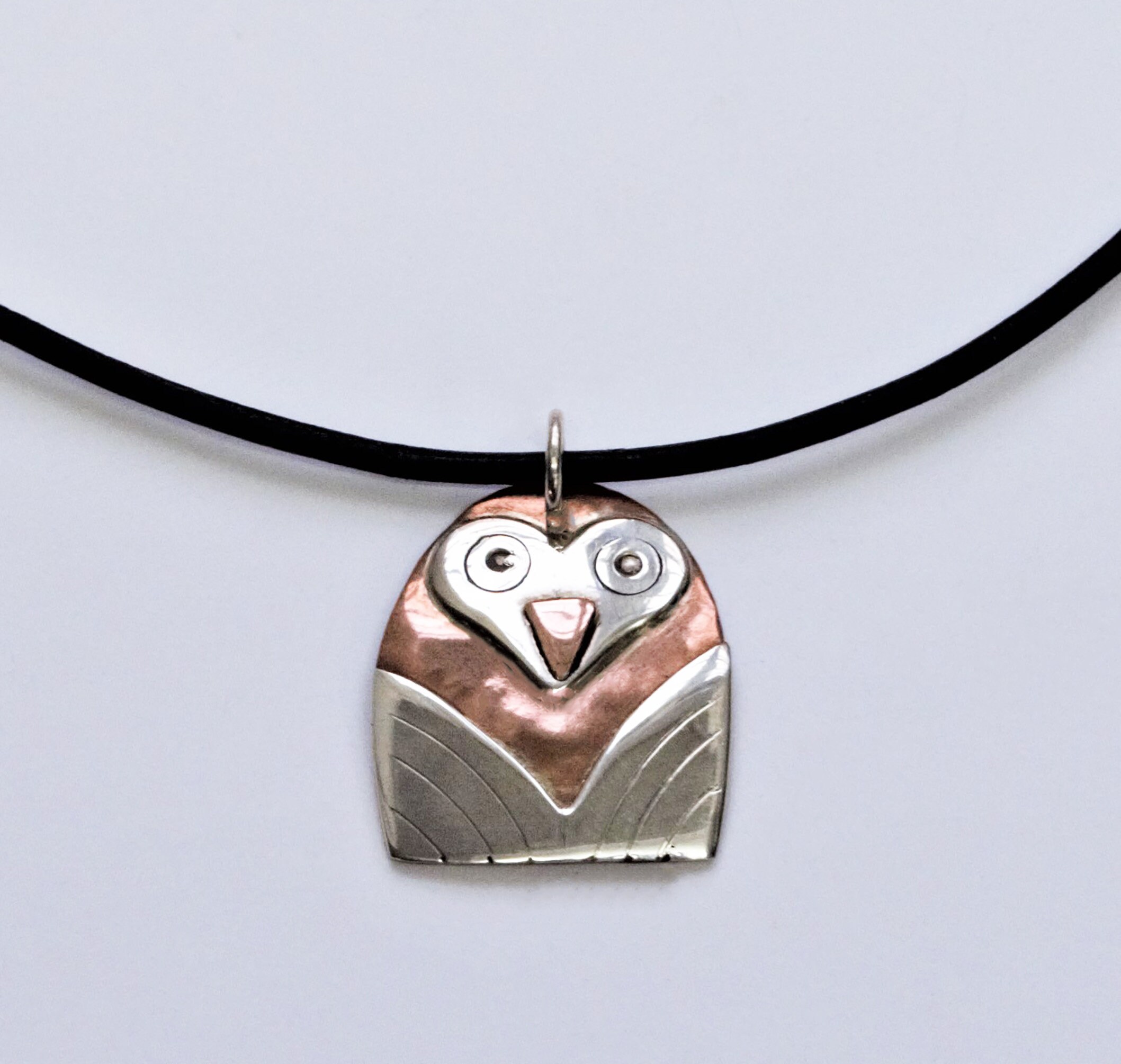 owl pendant, owl necklace, bird necklace, copper and silver owl, gifts for her, xmas presents for he