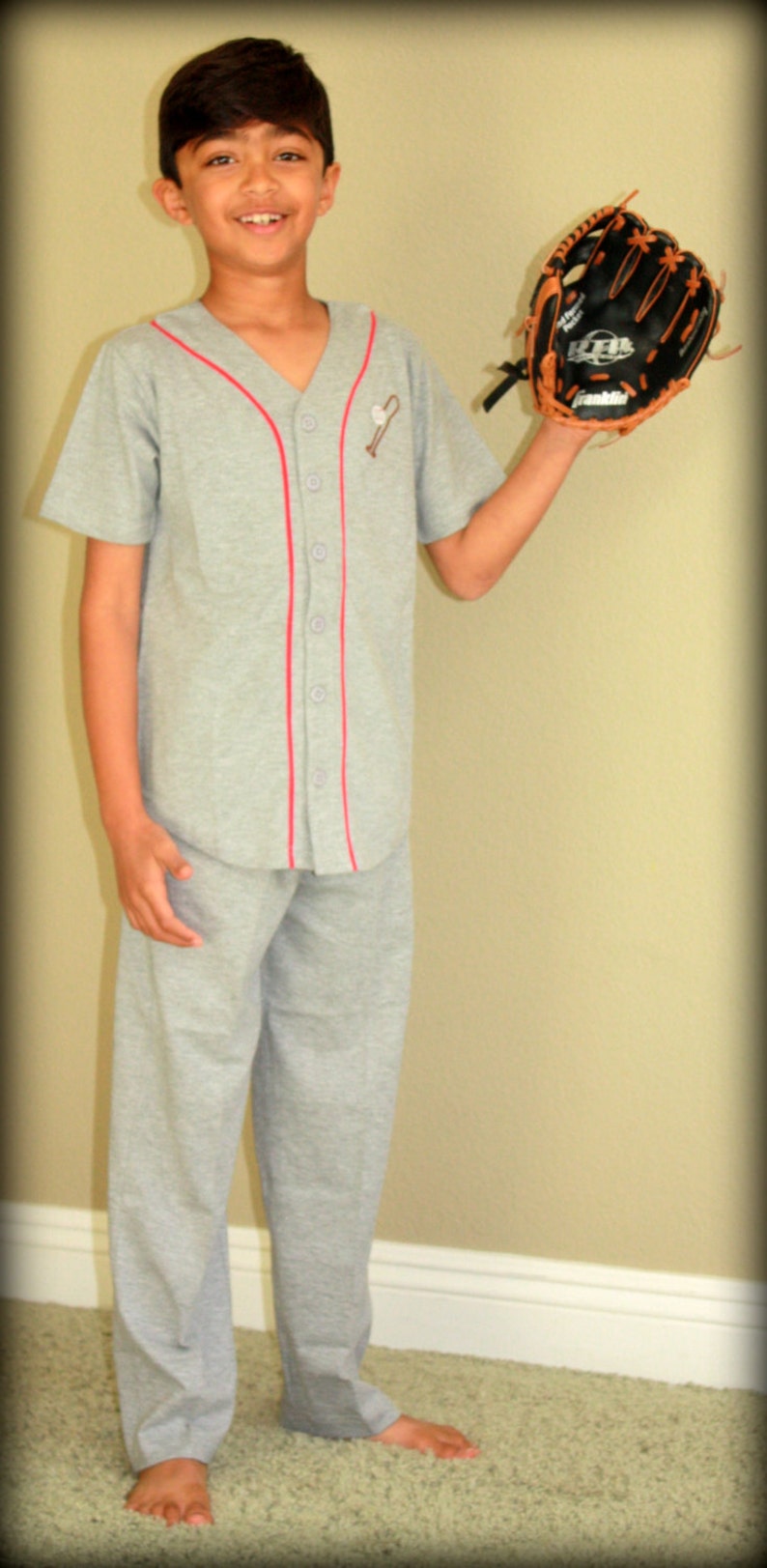 Gray Baseball Kids Cotton Pajamas / Softball Pajama/ Christmas Etsy