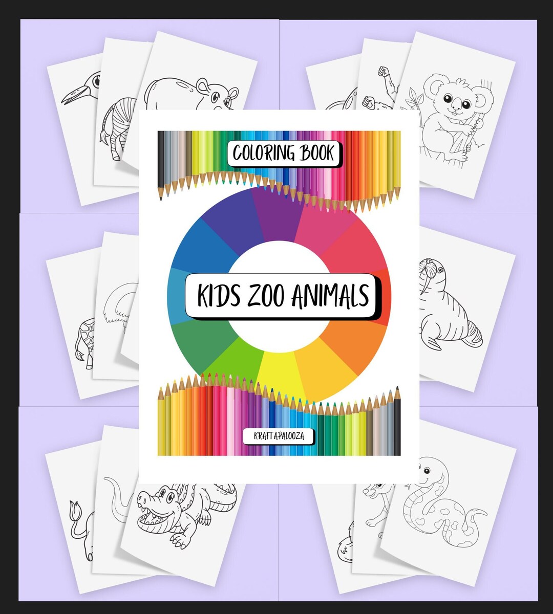Zoo Animals 20-page Coloring Book for Kids, Digital Download Printables ...