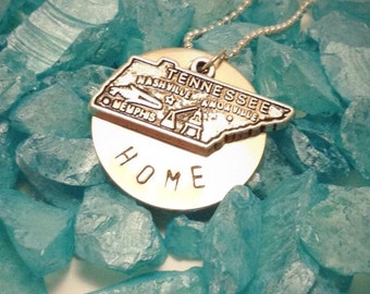 Tennessee HOME Hand stamped metal necklace