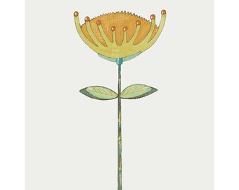 Graphic Floral No. 002 / Fine Art Giclèe Print / Gold and Orange  8"x10", 11"x14", and 16" x 20" by Deana Fulton