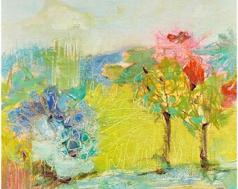 Colorful Landscapes No. 012 / Signed, Fine Art, Giclèe Print of an Oil Painting by Deana Fulton / 6" x 6" with 1" Border