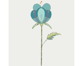 Graphic Floral No. 004 / Fine Art Giclèe Print / Blue and Teal 8" x 10", 11" x 14", and 16" x 20" by Deana Fulton