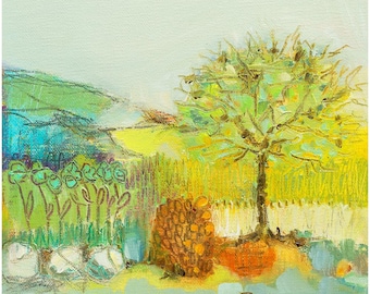 Colorful Landscapes No. 020 / Signed, Fine Art, Giclèe Print of an Oil Painting by Deana Fulton / 6" x 6" with 1" Border