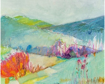 Colorful Landscapes No. 008 / Signed, Fine Art, Giclèe Print of an Oil Painting by Deana Fulton / 6" x 6" with 1" Border