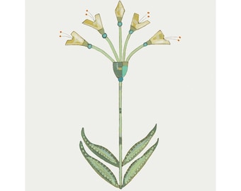 Graphic Floral No. 001 / Fine Art Giclèe Print  / Green and Cream 8"x10", 11"x14", and 16" x 20" by Deana Fulton