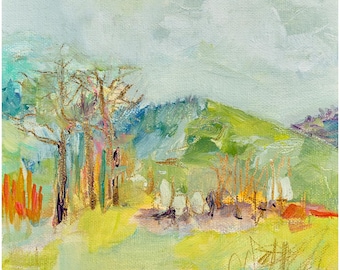 Colorful Landscapes No. 010 / Signed, Fine Art, Giclèe Print of an Oil Painting by Deana Fulton / 6" x 6" with 1" Border