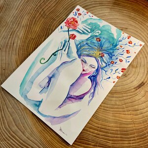 Dipinto originale su cartoncino, opera d'arte romantica oro e colore, acquerello. “Eu me sinto abençoado”.