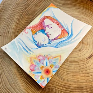 Dipinto originale su cartoncino, opera d'arte. Maternidade, amor materno, regalo per nascita. "Amor Puro".