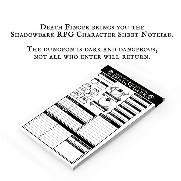 Shadowdark RPG 50 Character Sheet Notepad 6x10