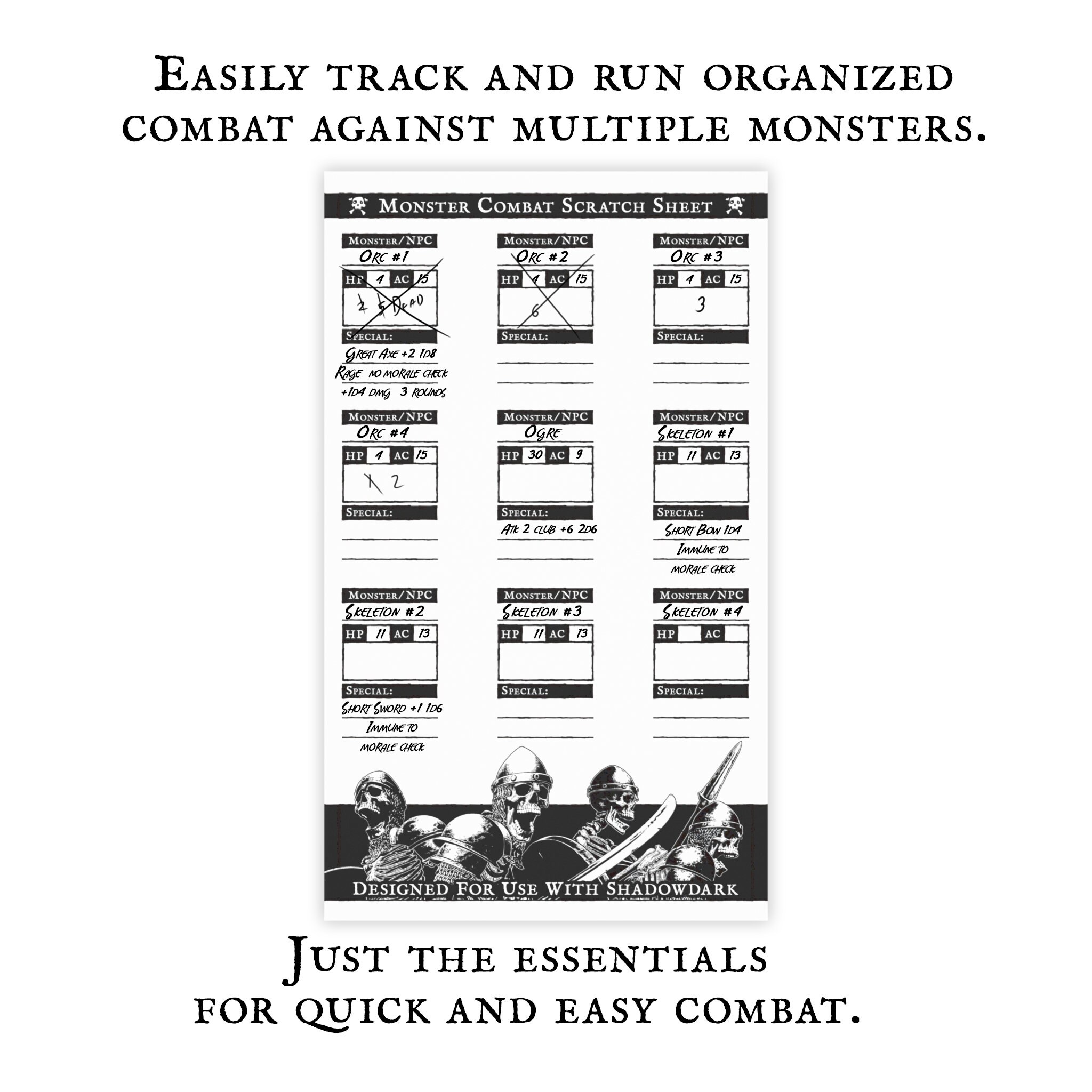 Monster Combat Scratch Sheet 50 Page Notepad 6x10 Etsy