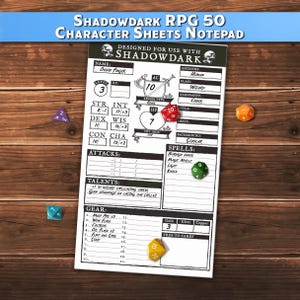 Shadowdark RPG 50 Character Sheet Notepad 6x10
