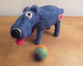 Blue Dog, Miniature Pup, Felted Animal