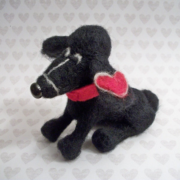Mini Black Poodle, Felted Dog, Dog With Heart, FeltWithAHeart