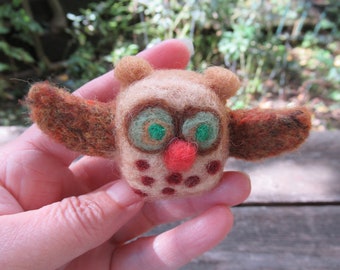 CLEARANCE, Tiny Felted Owl, Winged Owl Figure, Miniature Owl