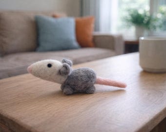 Opossum Figure, Made by Hand, Felted Animal