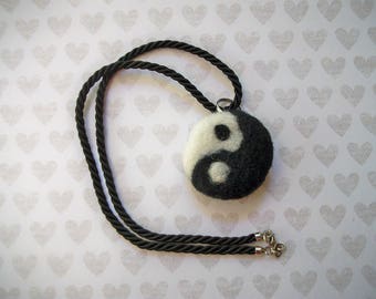 CLEARANCE, Yin Yang Pendant, Felted Jewelry, Handmade Pendant, Simple Necklace