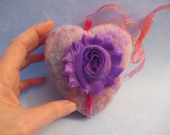 Felted Heart, Hanging Ornament, Heart Decor, Handmade Decoration