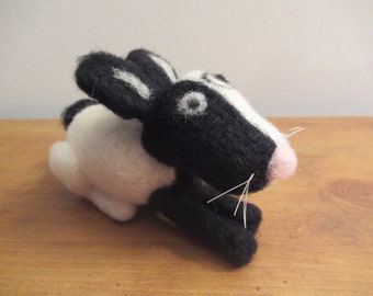 Felted Rabbit, Harlequin Bunny, Handmade Animal