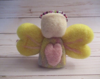 Angel with Heart, Felted Collectible, Angelic Figure