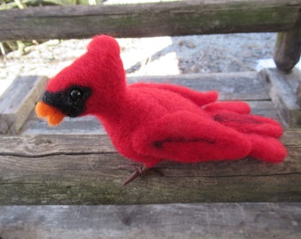 Felted Cardinal, Northern Cardinal, Handmade Bird, Wild Bird Decor