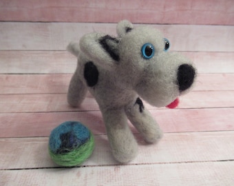 Felted Puppy, Dog With Ball, Handmade Pet
