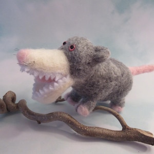 Big Mouth Possum, Silly Opossum, Felted Animal