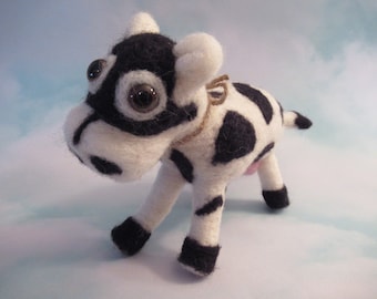 Felted Cow, Handmade Figure, Mini Plush Animal
