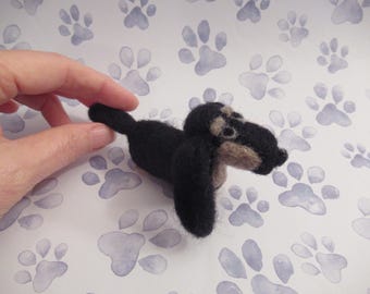 Mini Felted Doxie, Black Tan Dachshund, Made By Hand
