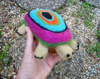 Felted Turtle, Colorful Turtle, Tropical Pet, Handmade Art