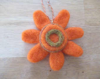 Orange Sun, Felted Decor, Hanging Ornament, Handmade Sun