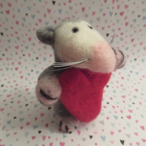 Possum Figure, Felted Pet, Opossum With Heart