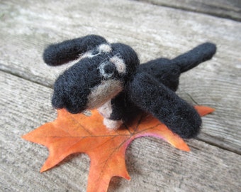 Mini Felted Doxie, Black Tan Dachshund, Made By Hand