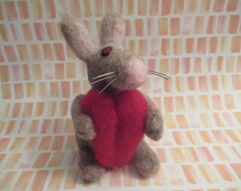 Bunny With Heart, Rabbit Figure, Felted Rabbit