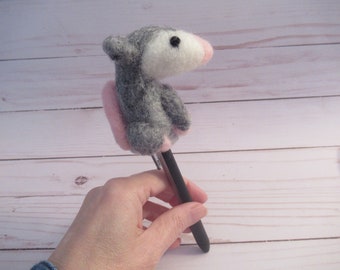 Pencil Topper, Finger Puppet, Felted Possum