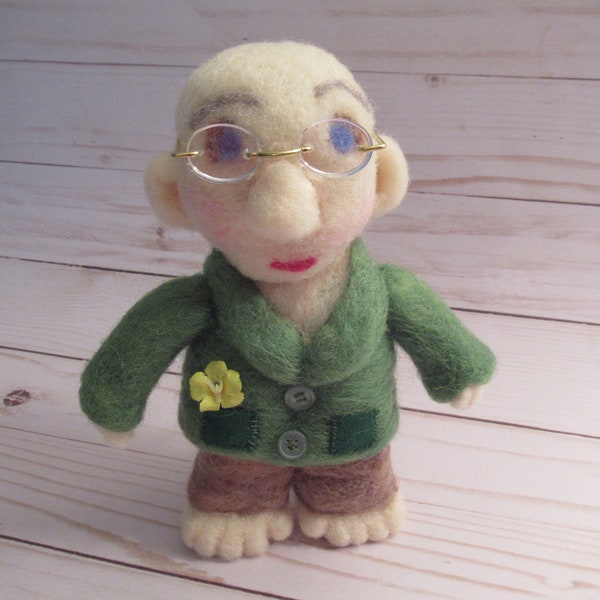 Little Bald Man, Felted Figure, Man With Glasses, Grandpa Figure