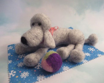 Felted Poodle, Handmade Dog, Small Plush, Miniature Poodle