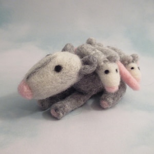 Mini Possum Family, Mama With Babies, Handmade Wildlife
