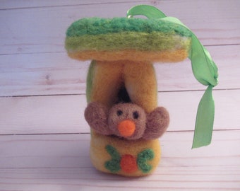 Felted Birdhouse, Colorful Decoration, Handmade Ornament, Spring Decor