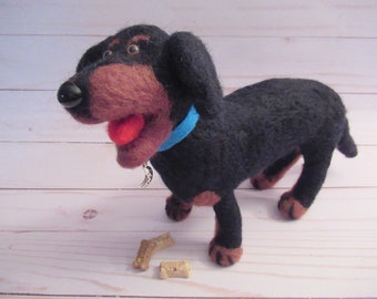 Black Felted Dog, Rottweiler Figure, Mini Rottweiler