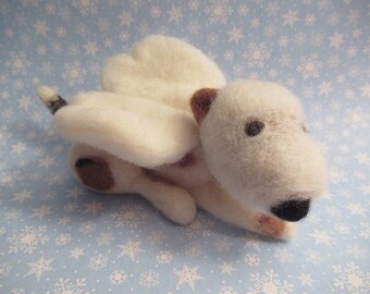 Needle Felted Winged Dog, Handmade Puppy Angel Gift